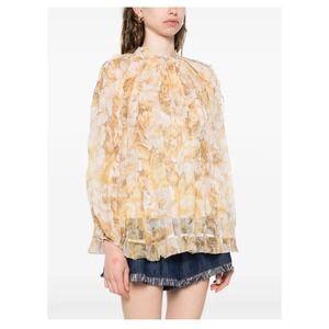 Zimmermann Golden Floral Ethereal Billow Ruffle Silk Goddess Romantic Top Sz 3